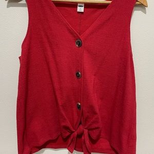 Red Sleeveless button knot top